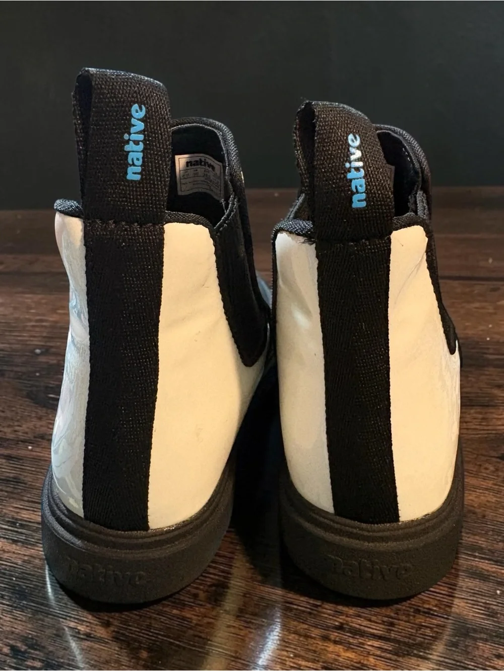 Native Kids White Chelsea Boots with Black Trim